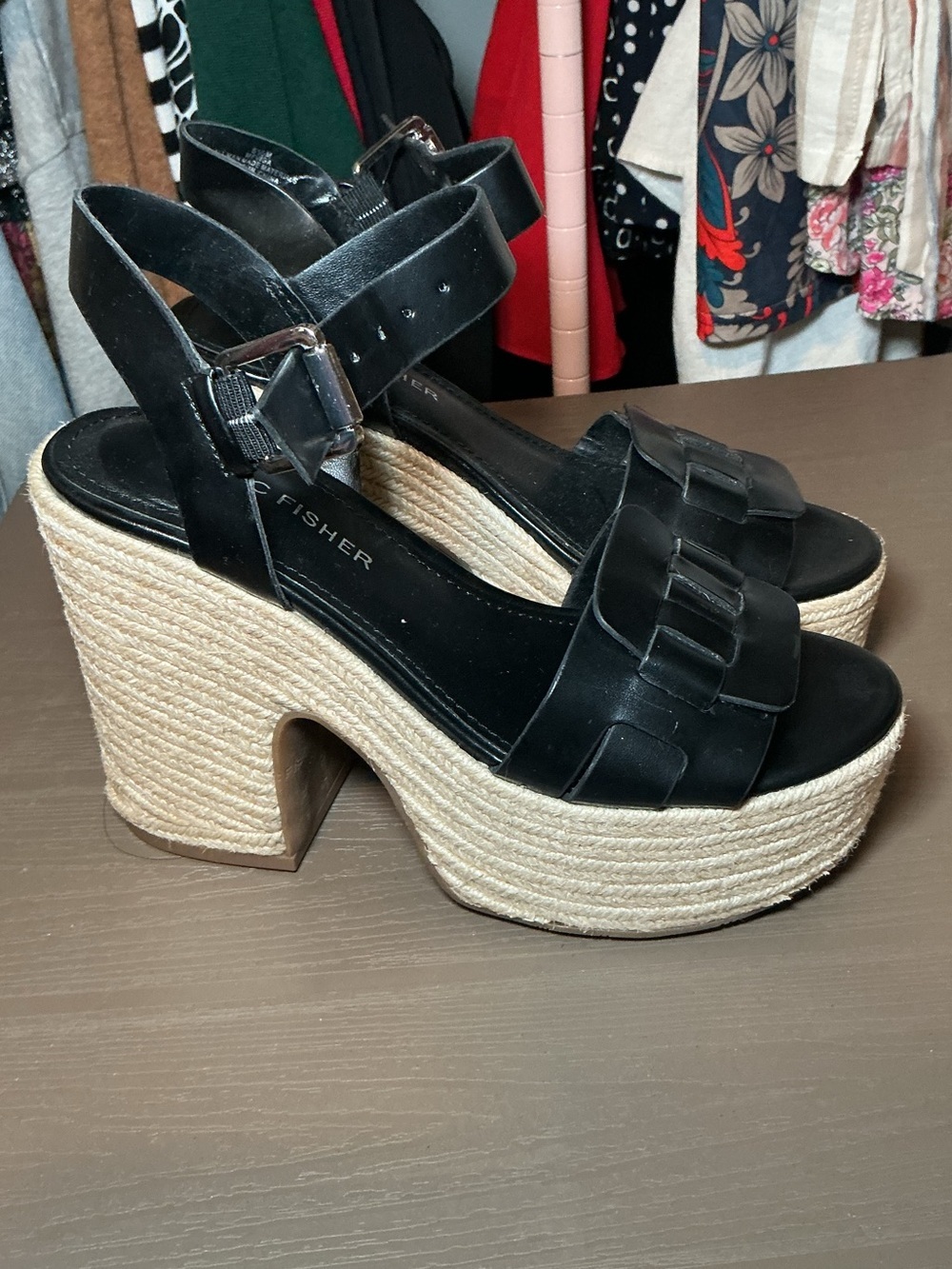 Black Leather Platform Espadrille Sandals - Picture 3 of 9